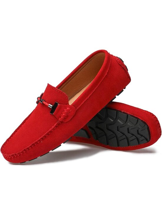 DCZTELG Men\'s Red Suede Calf Leather Penny Loafer Slip On Party Comfort Shoes main image 4